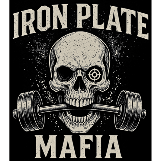 Black gym shirt with barbell skull design – Iron Plate Mafia